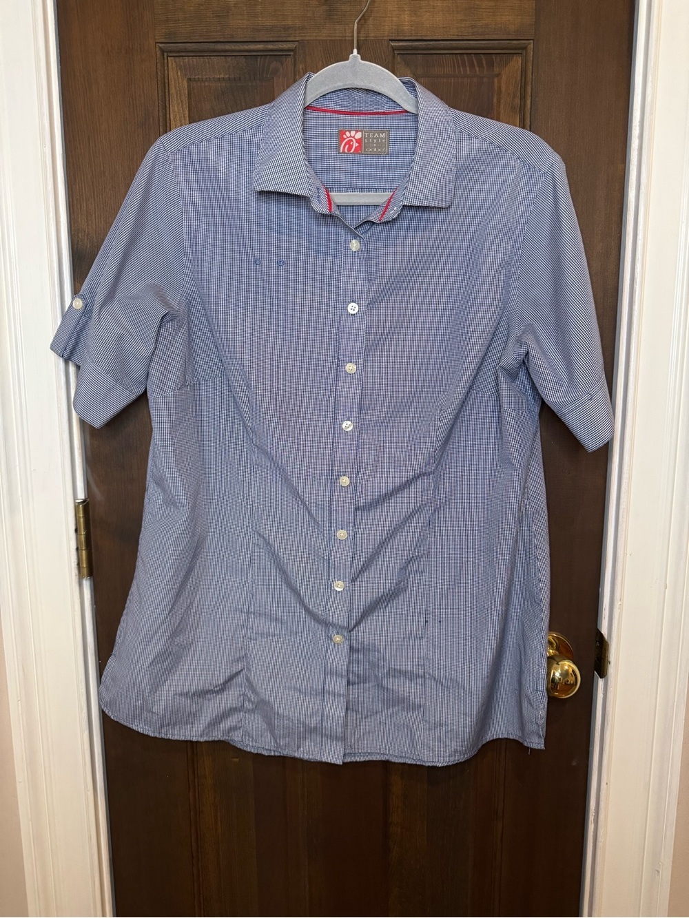 OOBE Chick-Fil-A Team Style Uniform Shirt Womens Large L Blue Gingham SS